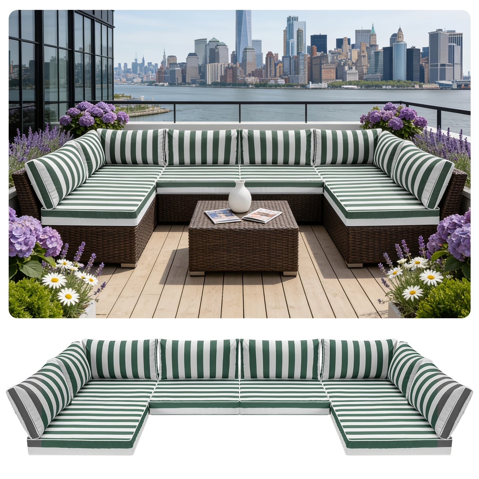 4 Inch Thick, Comfortable, Soft, Deep-seated Outdoor Terrace Furniture Cushion Replacement 8pcs Set | Solid Color, Dark Gray, Non-slip, All-weather Anti-ultraviolet Fading, Antifouling And Waterproof Sofa Cushion