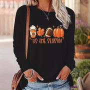 Printed Long‑Sleeve Sporty Pullover Top – Black