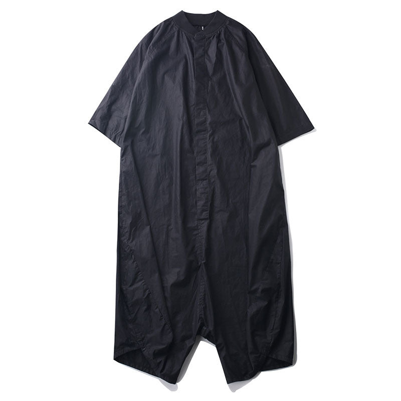 Simple Single-breasted Black Jumpsuit Women's Loose Batwing Sleeve Trousers