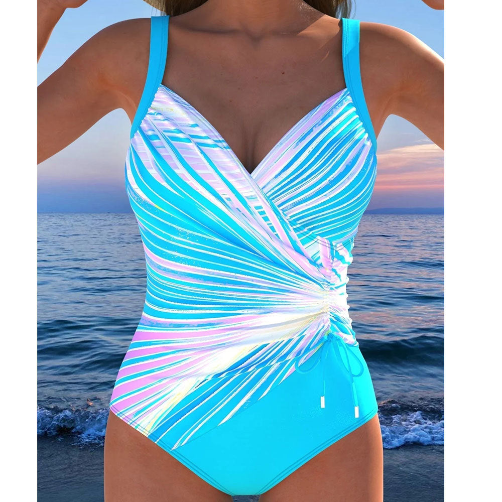 Swimsuit Slanted Stripe Cross Pleating