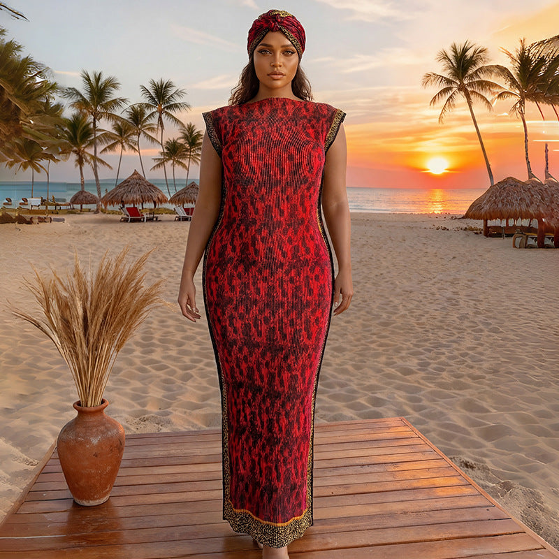 Silk Plus-size Slim-fit Dress and Sun-protection Shawl Two-piece Set