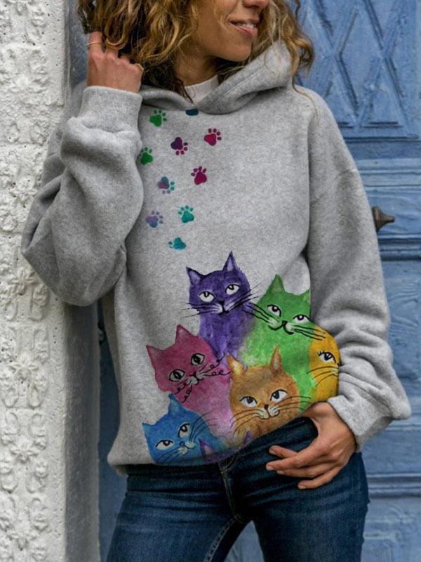 Women's Casual Digital Print Long Sleeve Hoodie