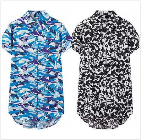 Women's Street Fashion Printed Short Sleeve Mid-length Shirt