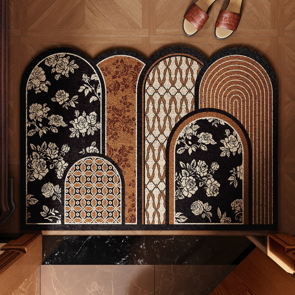Chinese Retro Cut-to-Fit Entry Doormat - Washable, Elegant Floral Designs