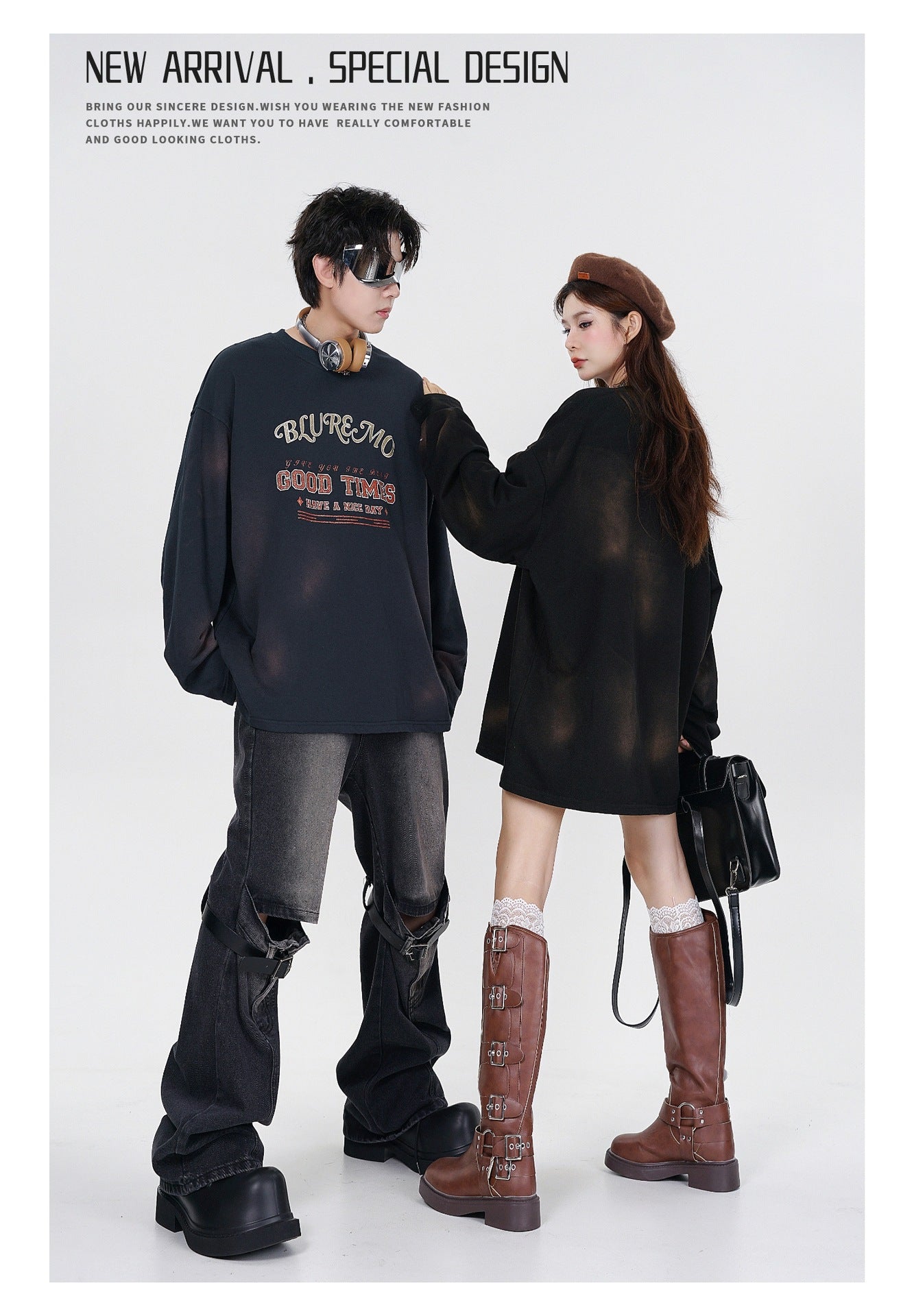 Gold Print Dark Wash Crew Neck Sweatshirt