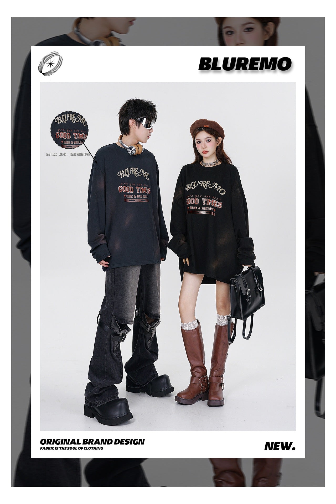 Gold Print Dark Wash Crew Neck Sweatshirt