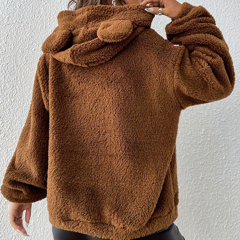 Autumn And Winter Loose Hooded Thickened Warm Plush Coat