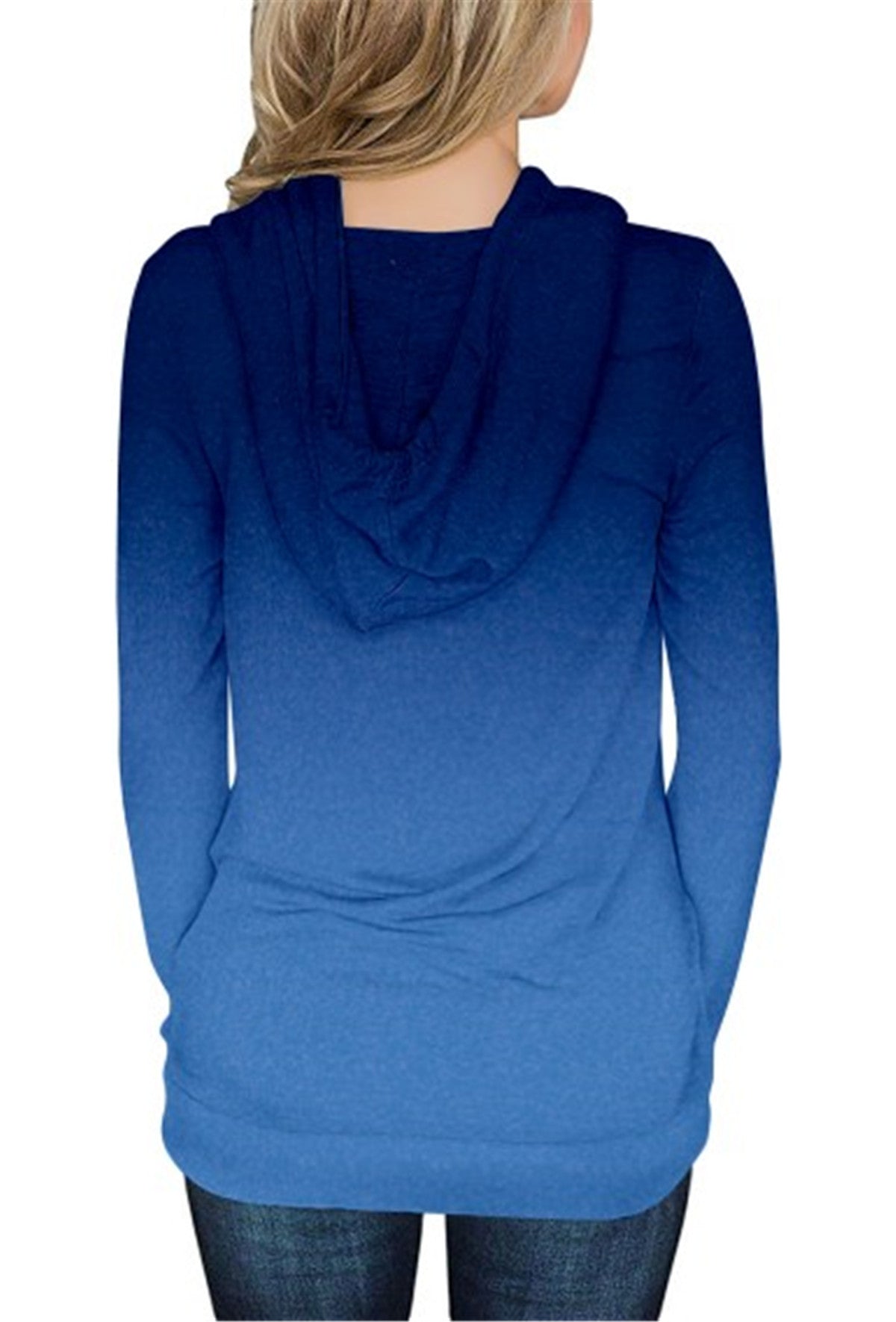 Gradient Hooded Drawstring Slim Sweatshirt