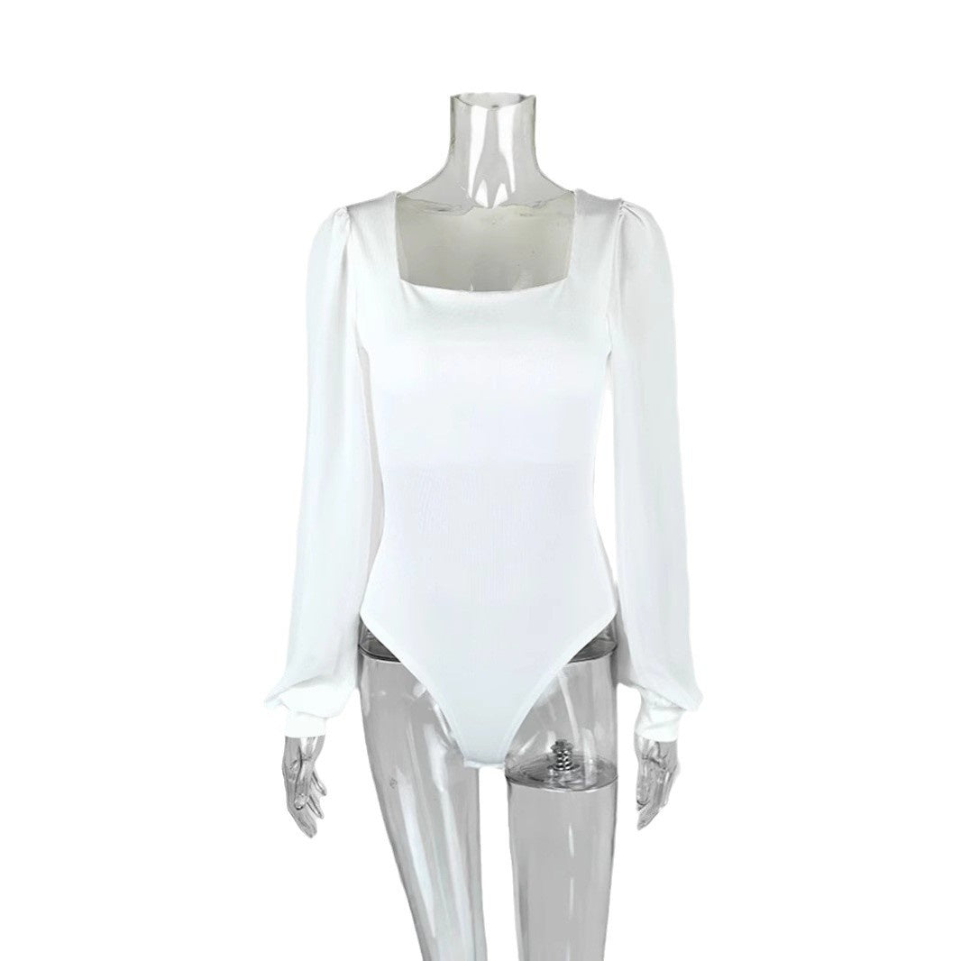 Elegant High-Waist Chiffon Lantern Sleeve Jumpsuit