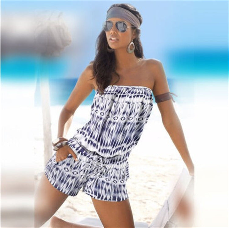 Chic Off-Shoulder Printed Tube Top Romper