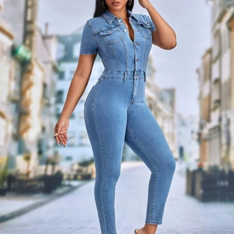 Women's Distressed Skinny Denim Jumpsuit Romper