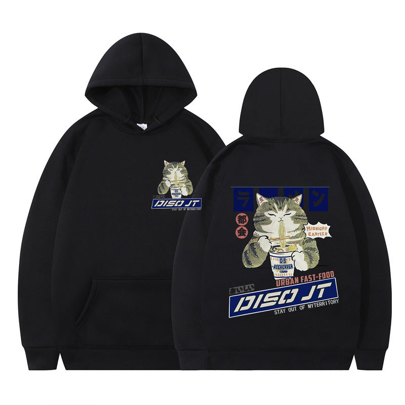 Cozy Cat Print Hooded Sweatshirt for Women