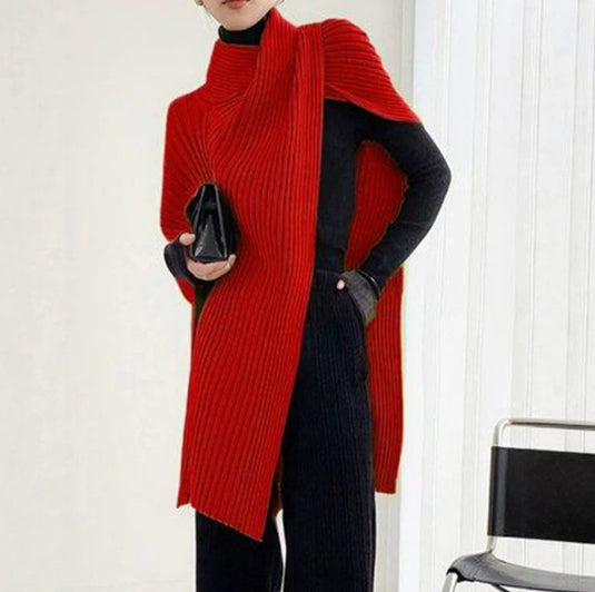Loose-fitting Asymmetrical Solid-color Patchwork Turtleneck Sweater Top