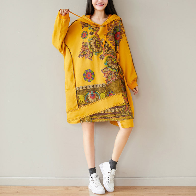Women's Retro Hooded Batwing Sweater Dress