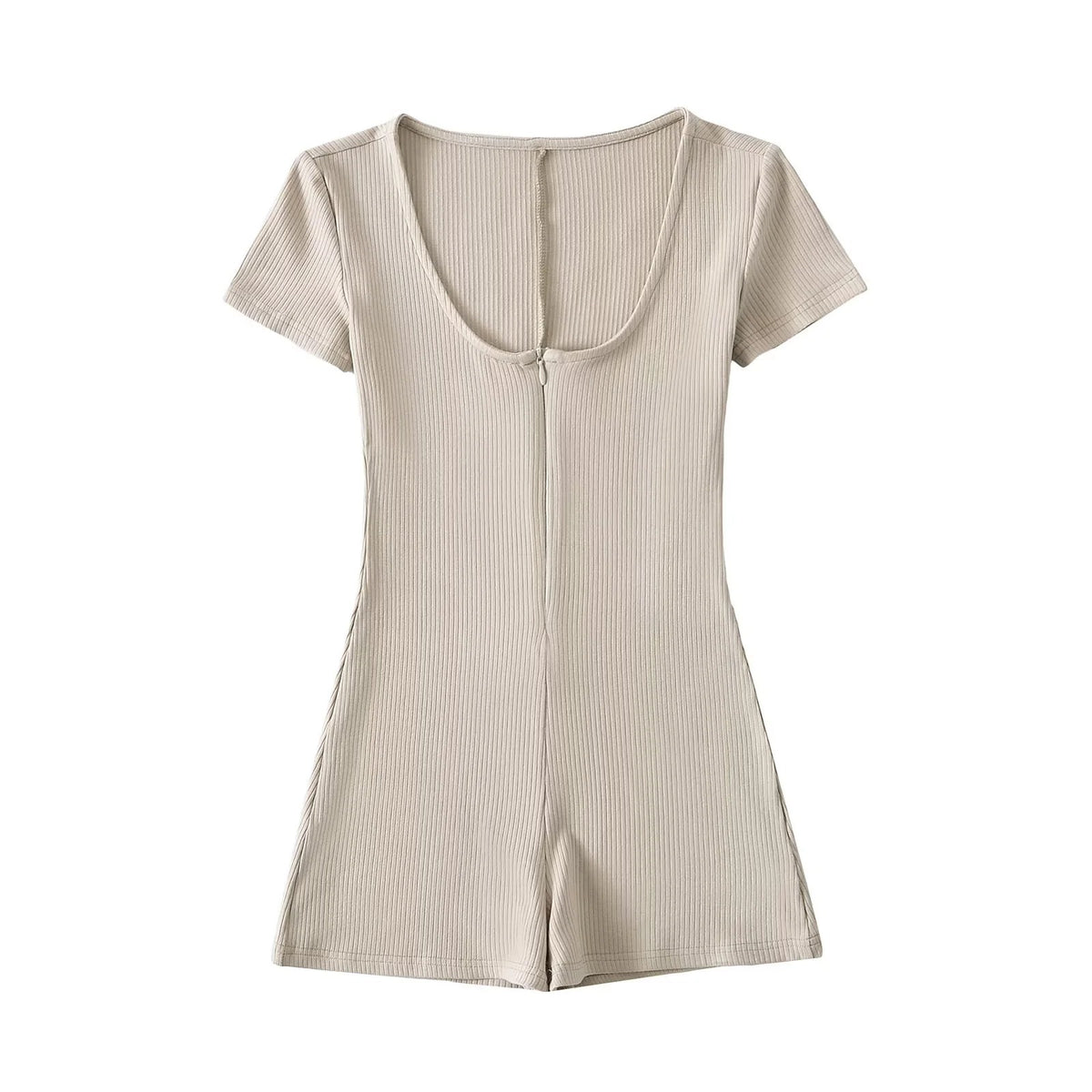 Ribbed Short Sleeve Fitness Yoga Jumpsuit