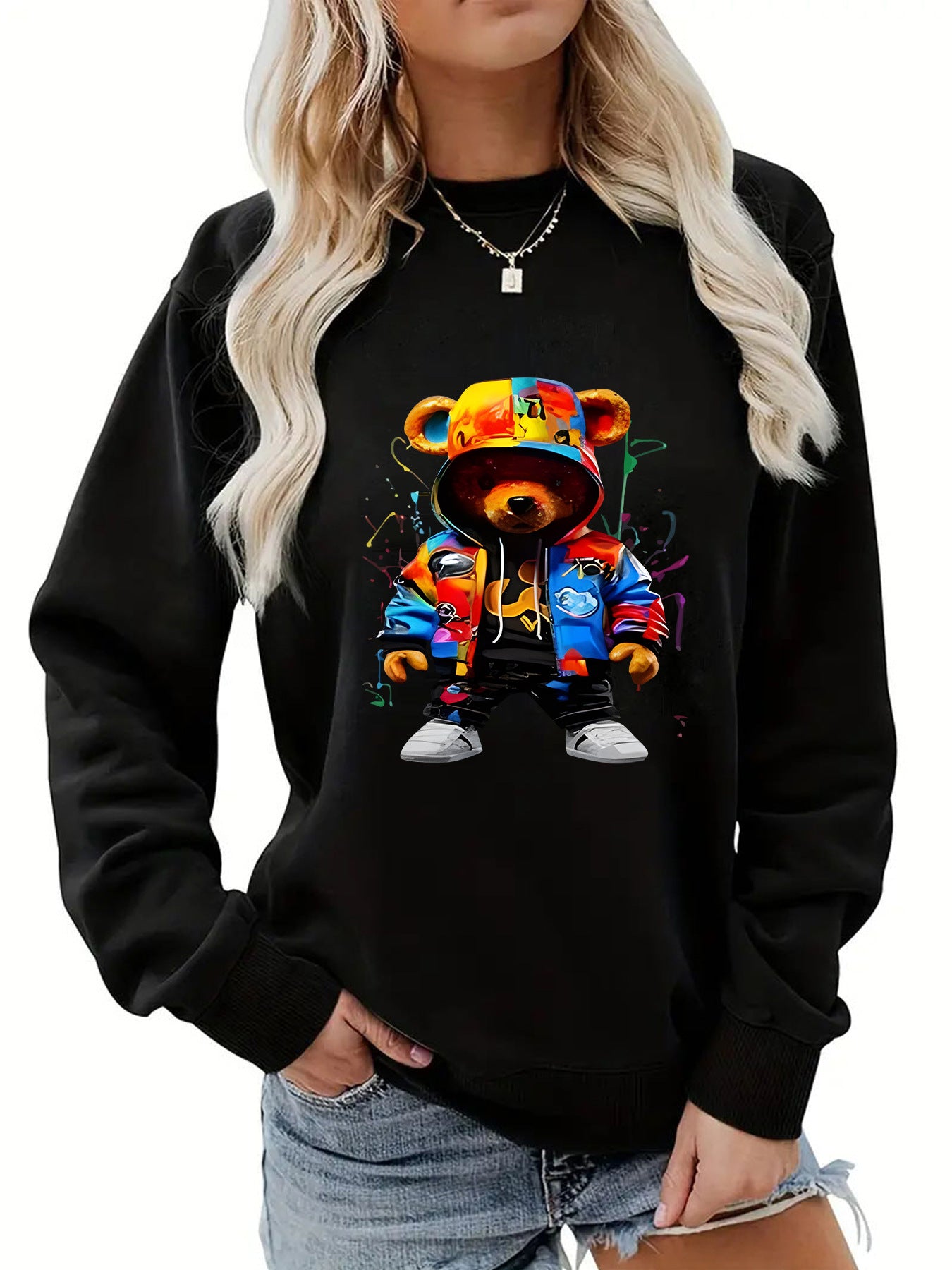 Cozy Cartoon Brushed Hoodie with Heel Collar