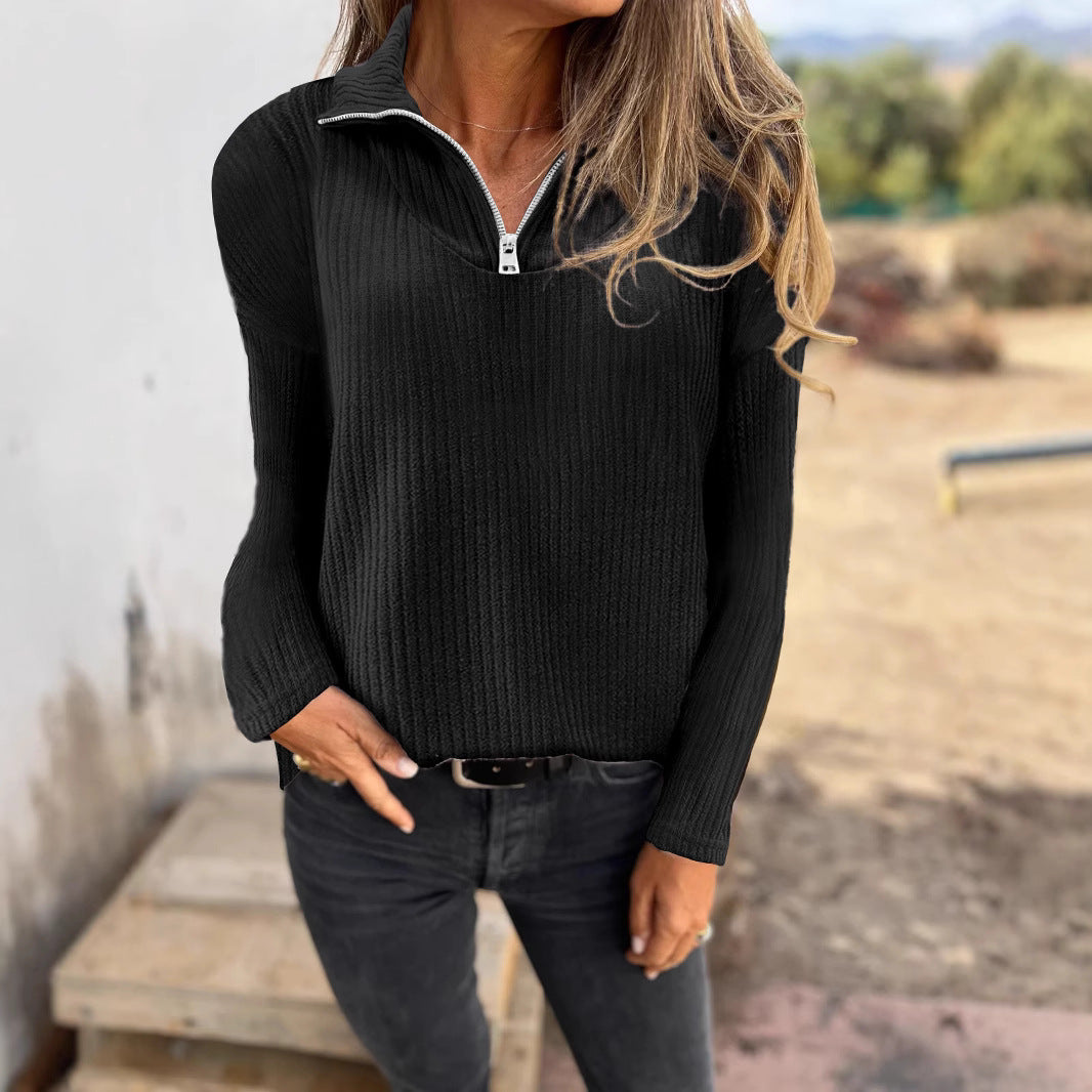Zipper Pullover Long-sleeved Sweater Casual Coat