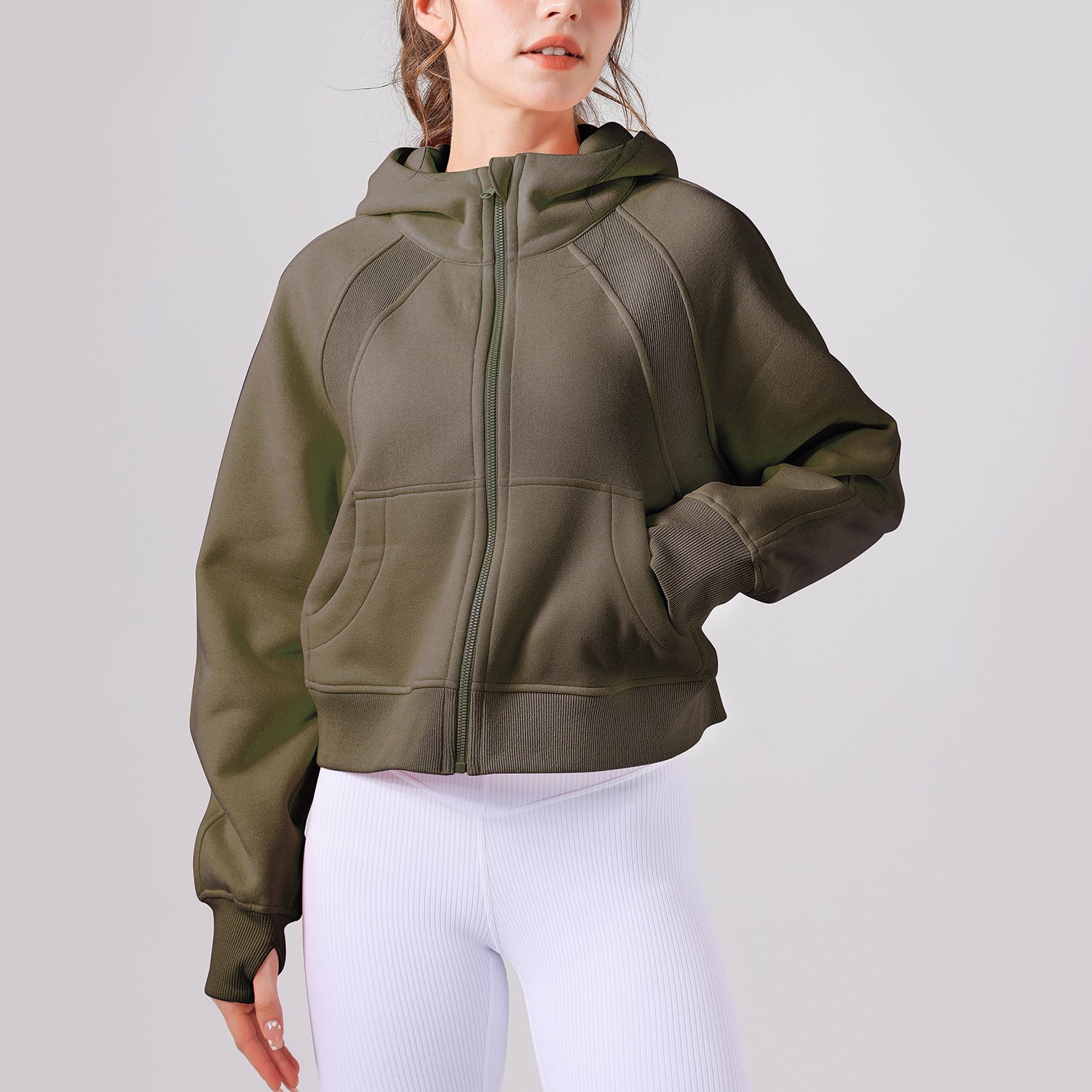 Fleece-Lined Zipper Yoga Hoodie & Casual Sports Top