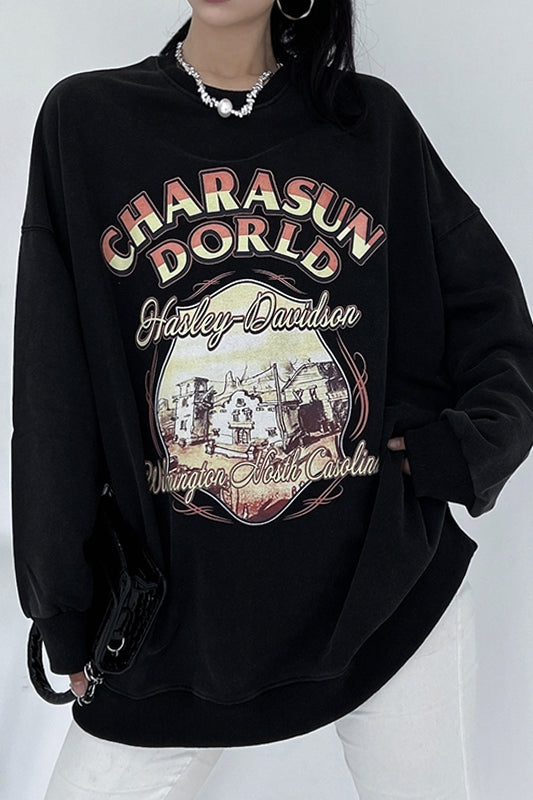Vintage Washed Oversized Round Neck Sweatshirt