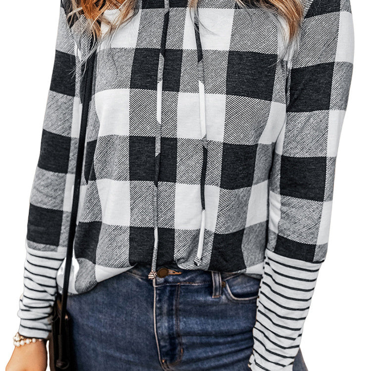 Casual Plaid Patchwork Hoodie for Women