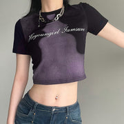 Abstract Face Print Color Contrast Slim Fit Women's T-Shirt