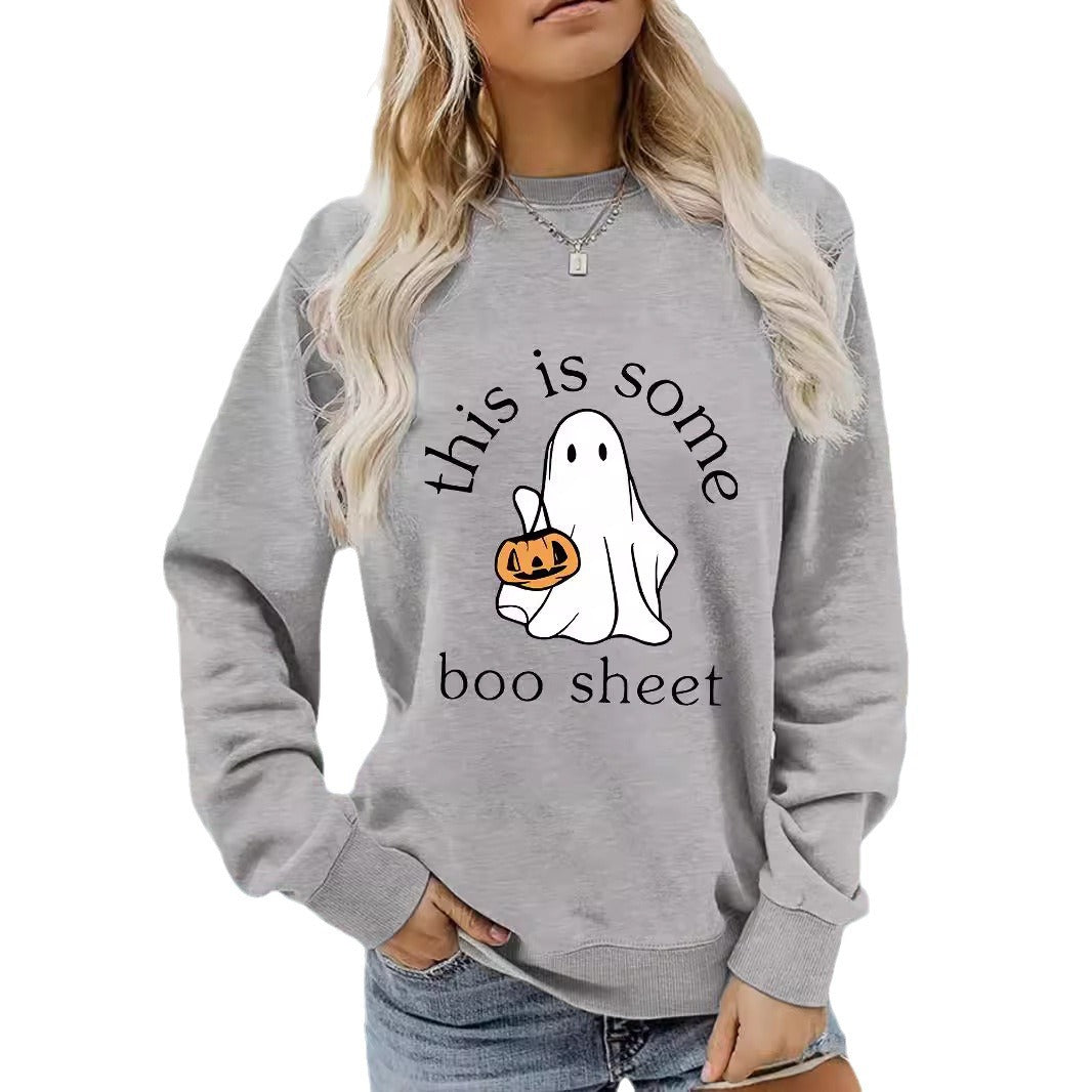 Spooky Chic Halloween Print Crewneck Pullover Sweatshirt
