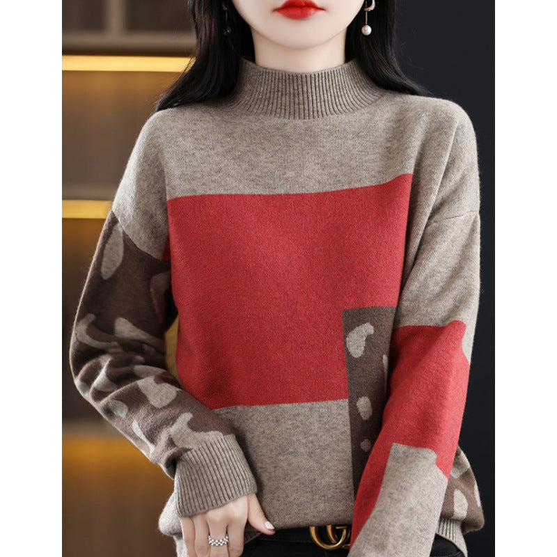 Womens Half-turtleneck Color-block Base Layer Top Extra-soft and Thick