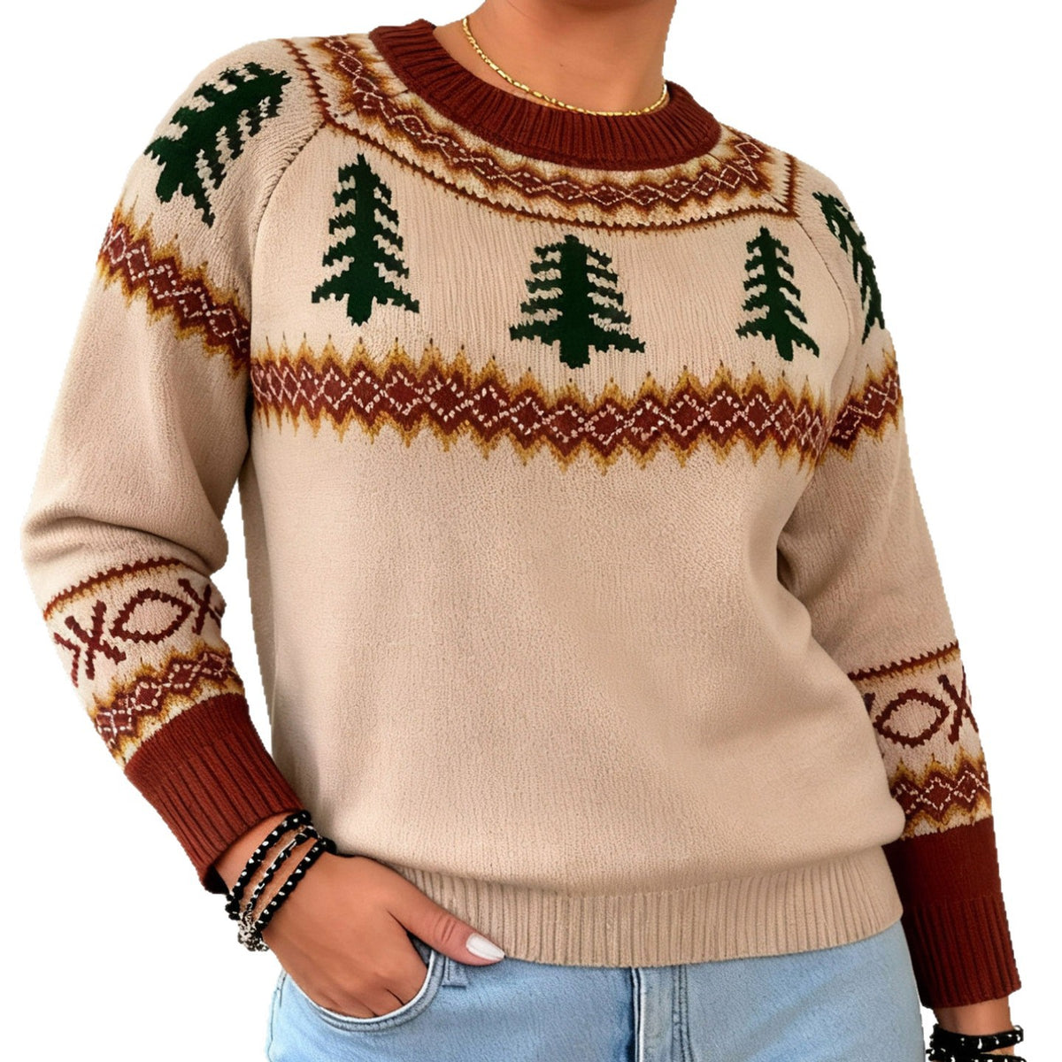 Christmas Tree Brocade Sweater Female