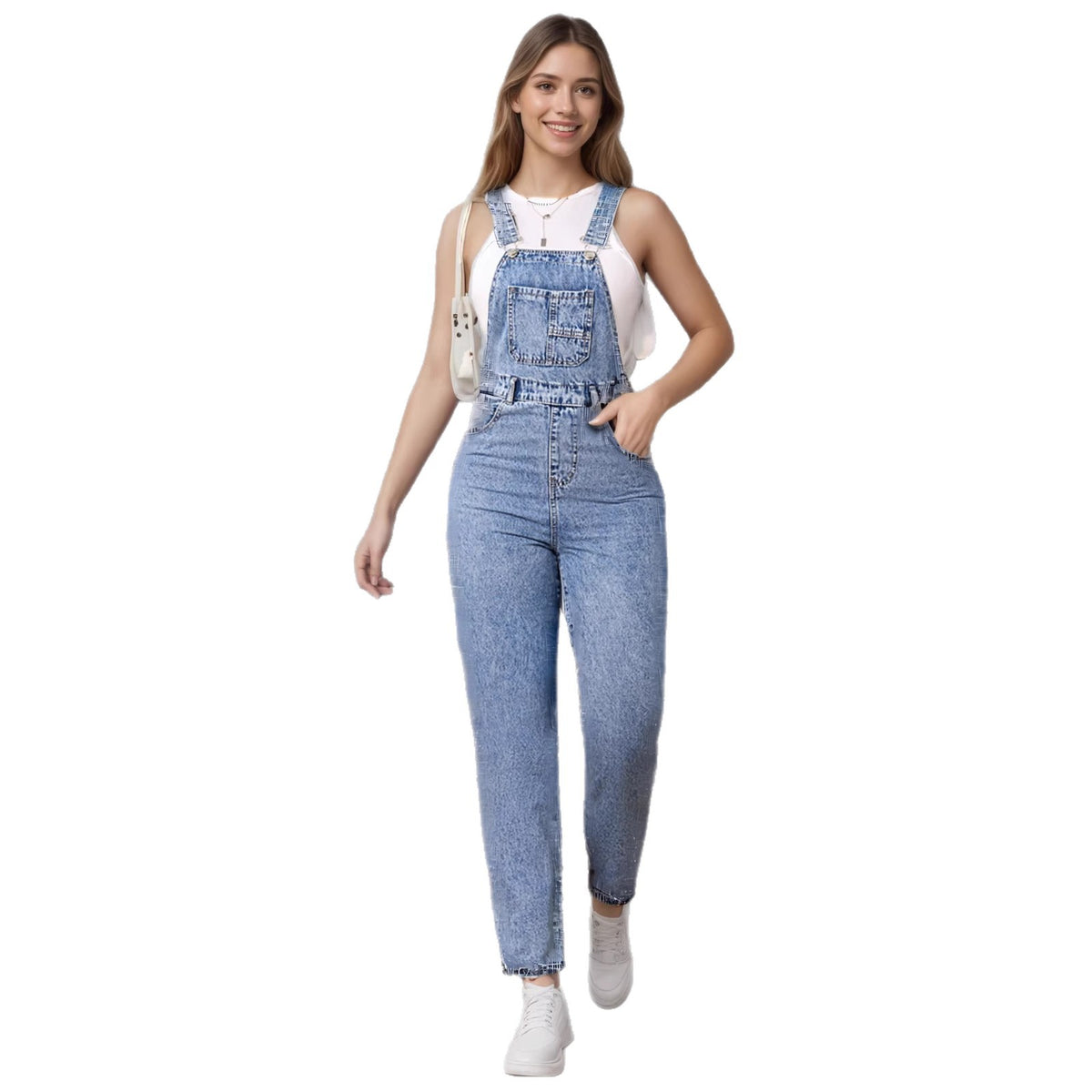 Women's Light Blue Denim Overalls Casual Romper