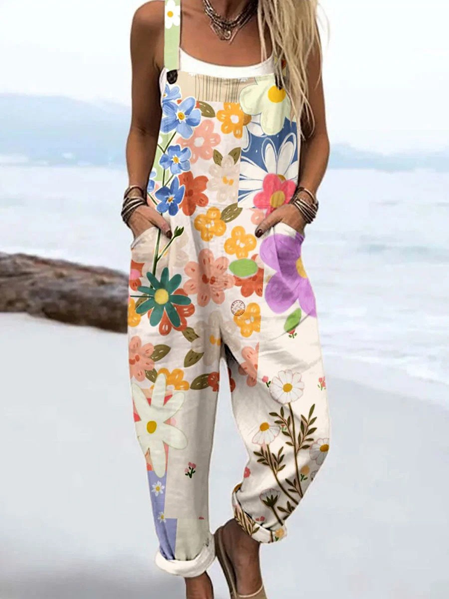 Women's Printed Pocket Wide Leg Jumpsuit