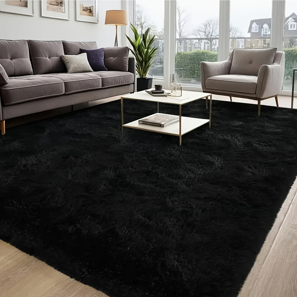 1pc Dark-colored Luxurious Rectangular Shaggy Plush Carpet Rug - Soft, Fluffy, Tie-dyed, Solid, Non-slip, Machine Washable - Perfect For Living Room Sofa, Bed Room, Home High-end Decorative, Easy T...