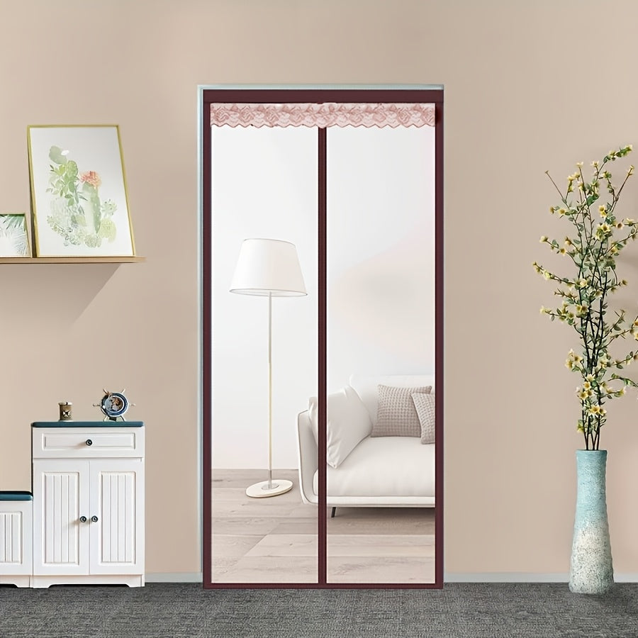 Lace Top Magnetic Eva Thermal Insulation Door Curtain, Auto Close Self Sealing Air Conditioner Screen Curtain, Weighted Bottom Wind Blocking Anti Heat Anti Mosquito Partition Curtain, Pet Friendly Ene