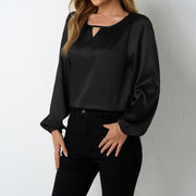 Women's Silk-like Pleated Long-sleeved Satin Top