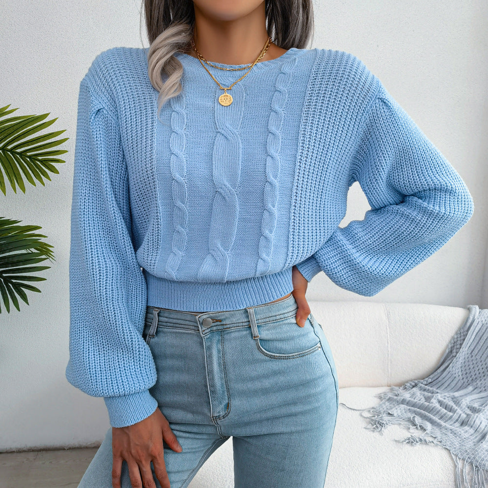 Chic Lantern Sleeve Waist-Tucked Sweater