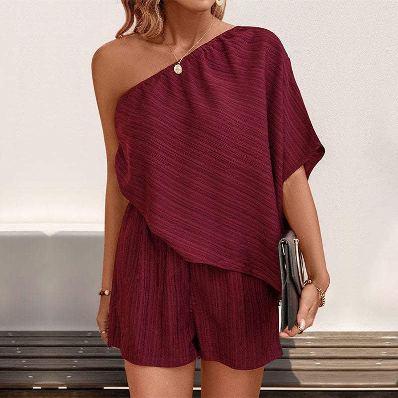 Casual Minimalist Textured Fabric One-shoulder Jumpsuit