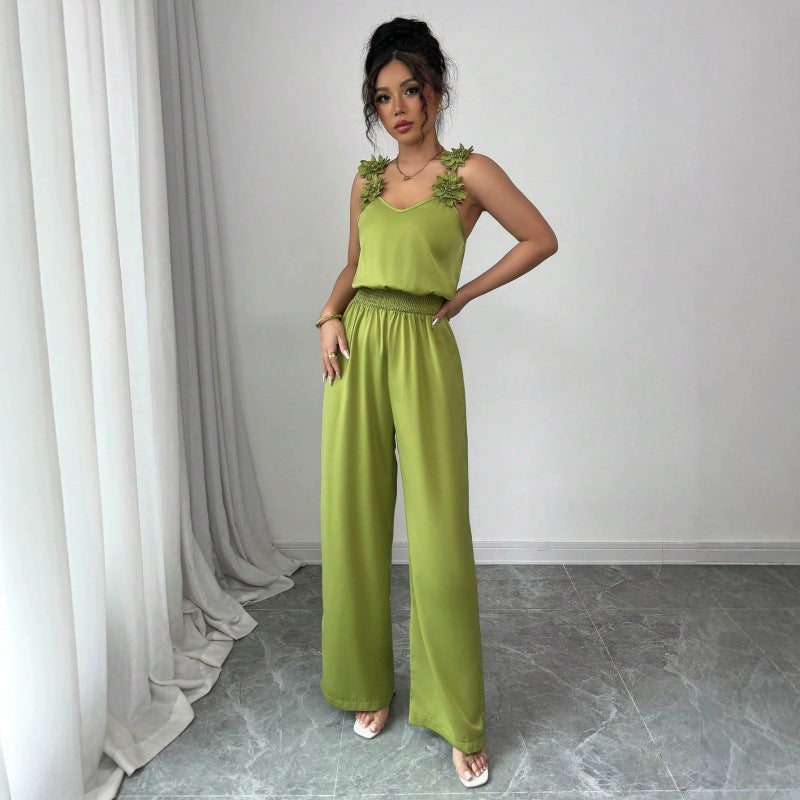 Chic High-Waist Wide-Leg Suspender Jumpsuit