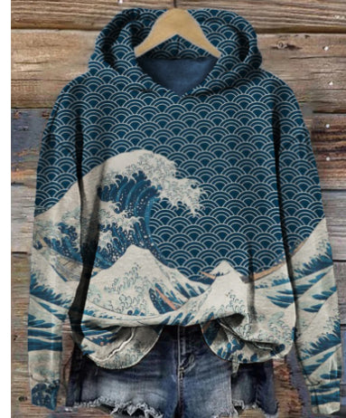 Plus Size Plum Blossom Hooded Casual Pullover