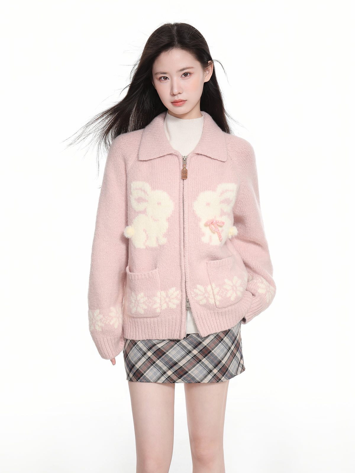 Women's Double Zipper Lapel Knitted Sweater Coat