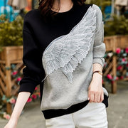 Embroidered Wing Colorblock Crewneck Sweater