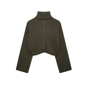 Retro Loose High Collar Rib Short Sweater