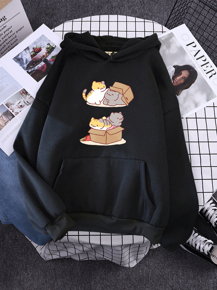 Cute Cat Hide & Seek Graphic Hoodie for Women