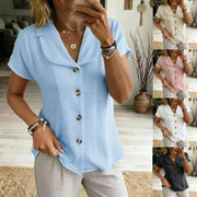 Womens Button-Down Loose Solid-Colored Short-Sleeve Shirt