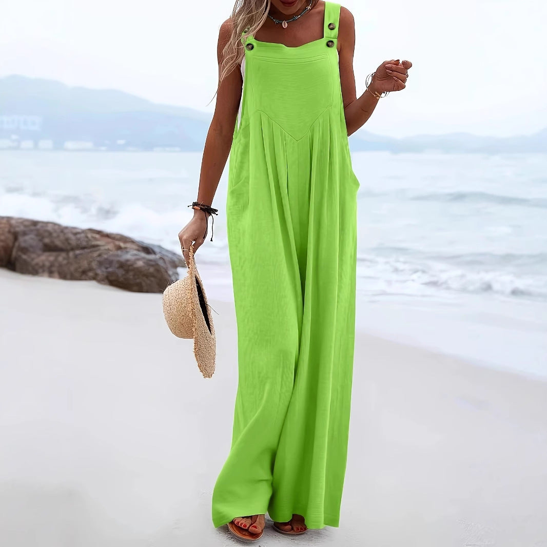 Casual Sleeveless Wide-Leg Bib Overalls Jumpsuit