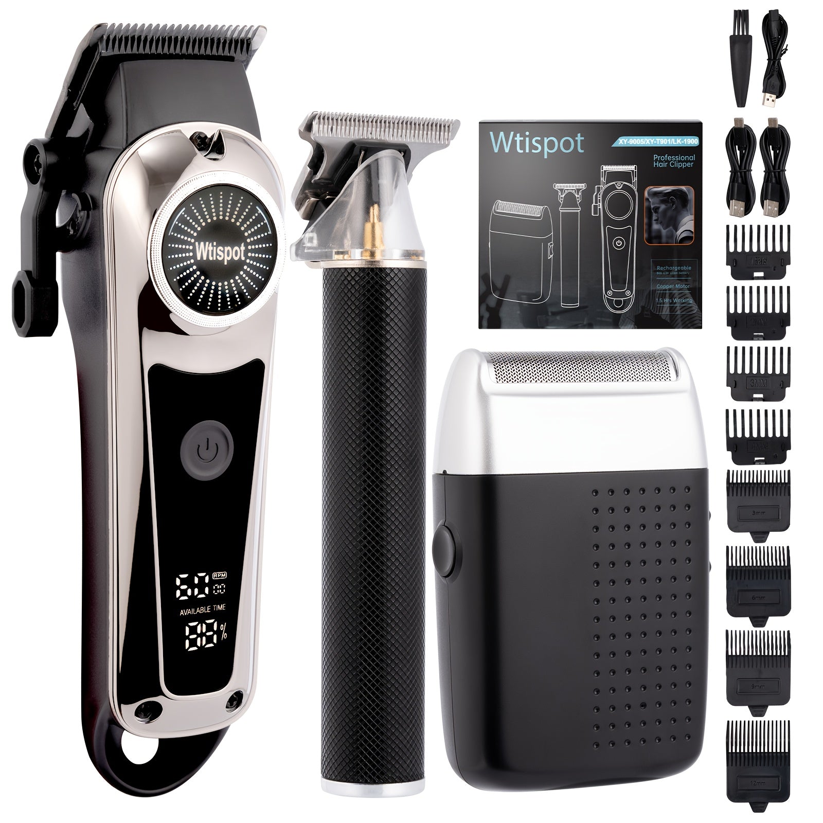 3-in-1 Set/2-in-1 Set/1pc Men's Hair Clipper Set And Beard Trimmer Set Men's Hair Clippers USB Charging Hair Clipper