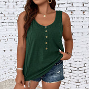 Loose-Fit Sleeveless Vest – Casual Solid Dark Green for Women