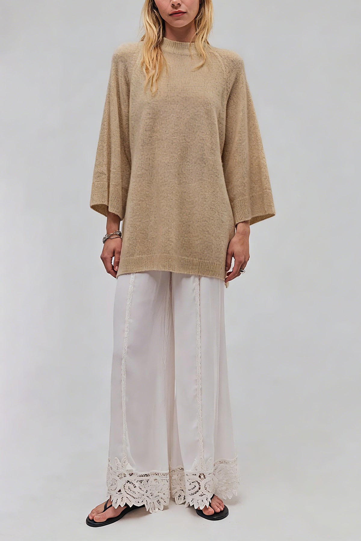 Womens Solid-color Crew-neck Knitted Pullover Sweater
