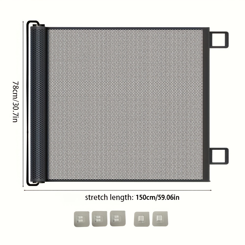 1 Easy-To-Install No-Drill Retractable Fence - Portable Cat & Dog Safety Barrier For Small Animals, Indoor/Outdoor Use, Garden Protection Screen With Simple Mesh Design, Sturdy Frame Structure, Lig...