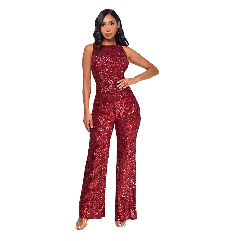 Women's Slim-Fit Wide-Leg Sleeveless Jumpsuit