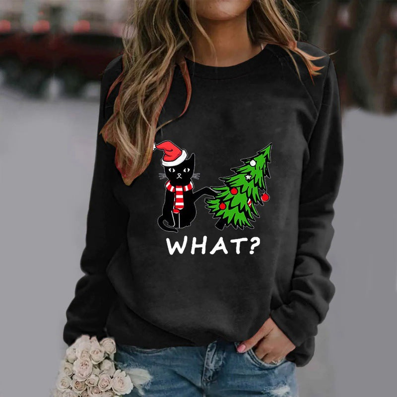 Festive Ugly Cat Long-Sleeve Christmas Women's Tee
