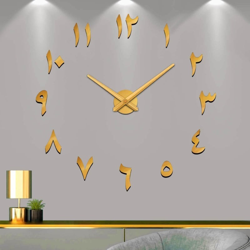 Large DIY Wall Clock 2Year Warranty Modern 3D Wall Clock with Eastern Arabic Numerals for Home Office Christmas Decorations Gift Gold